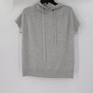 kokun sweater women's small hooded short sleeve gray cashmere bamboo drawstring